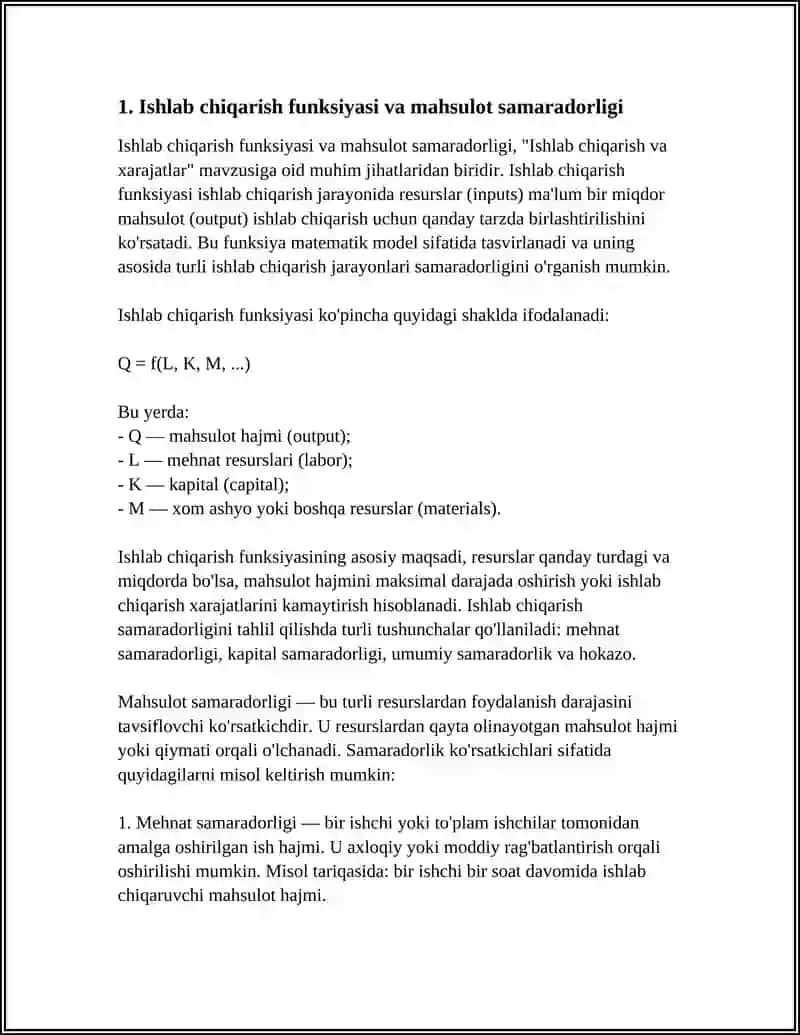 Ishlab chiqarish funksiyasi va mahsulot samaradorligi 3