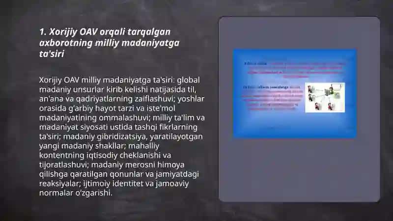 Xorijiy ommaviy axborot vositalarining orqali tarqatiladigan axborotning natijasida qanday ijtimoiy oʻzgarishlarni yuz berish mumkin 3
