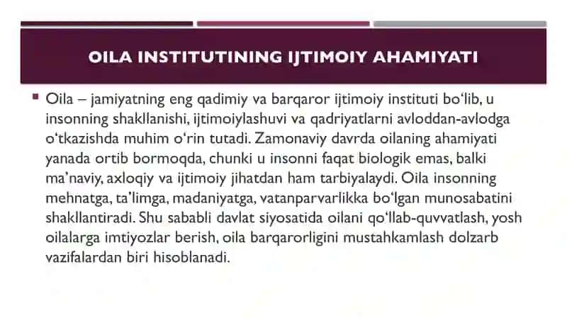 Zamonaviy oilalarning oʻziga xos xususiyatlari oila tarbiyasining mazmun mohiyati 3