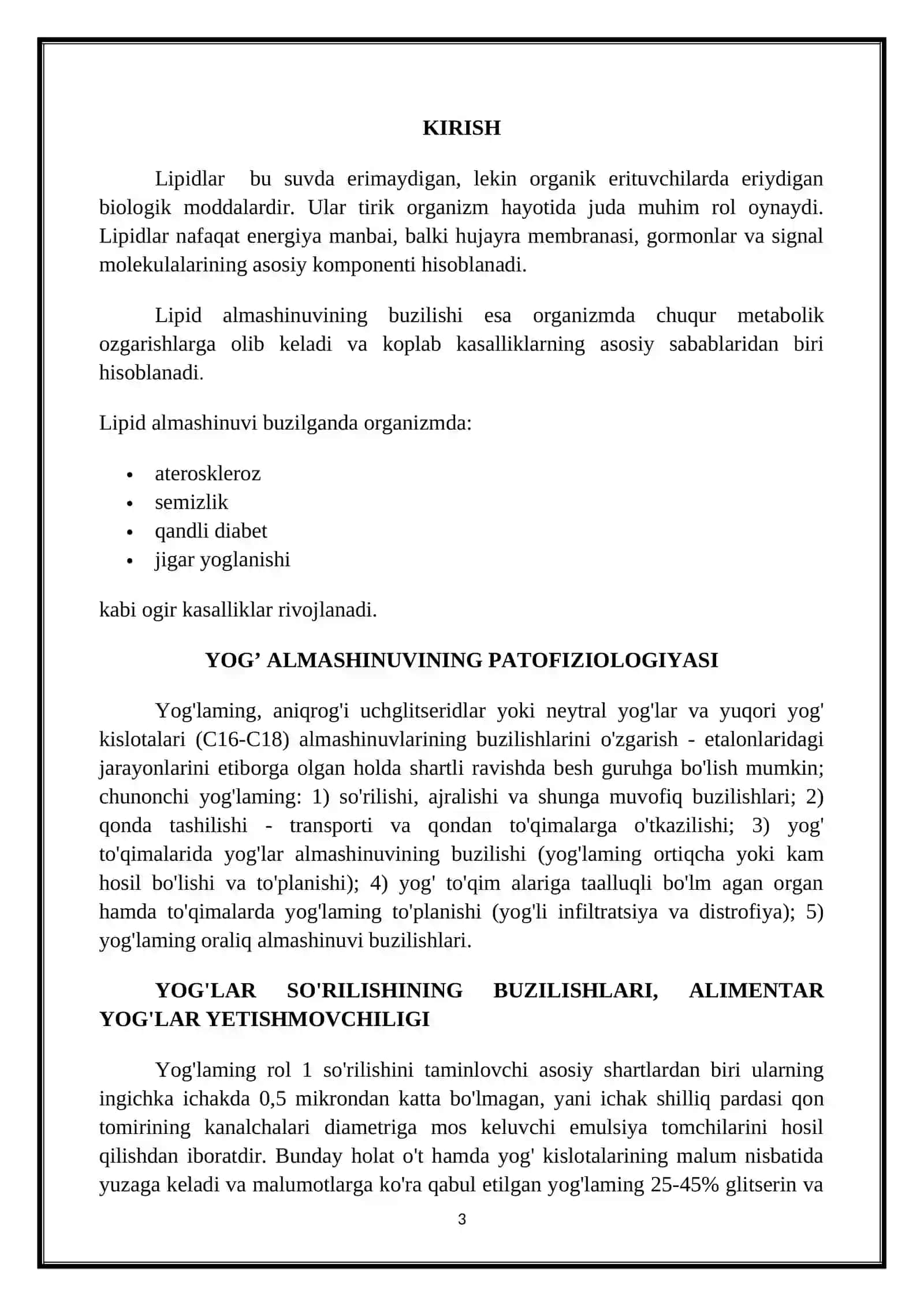 "Lipid almashinuvining buzilishi” 3