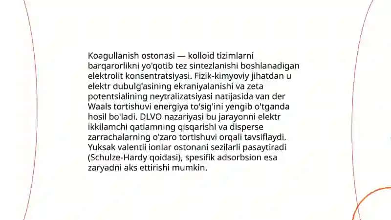 Koagullanish ostonasi va uni elektrolit zaryadiga bog'liqligi 3