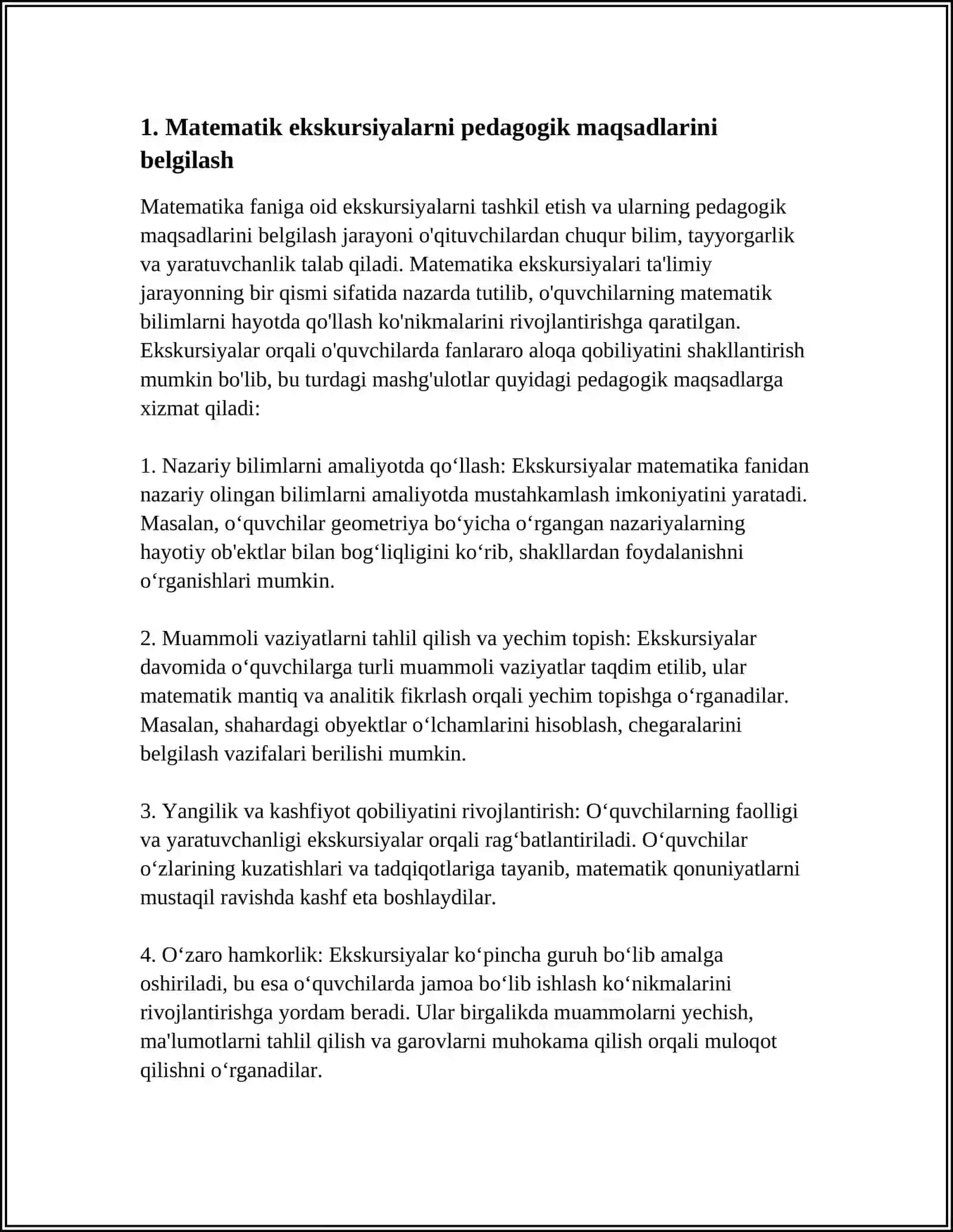 MATEMATIK EKSKURSIYALAR, ERTALIKLAR VA O'YINLARNI TAYYORLASH VA O'TKAZISH MATODIKASI 3