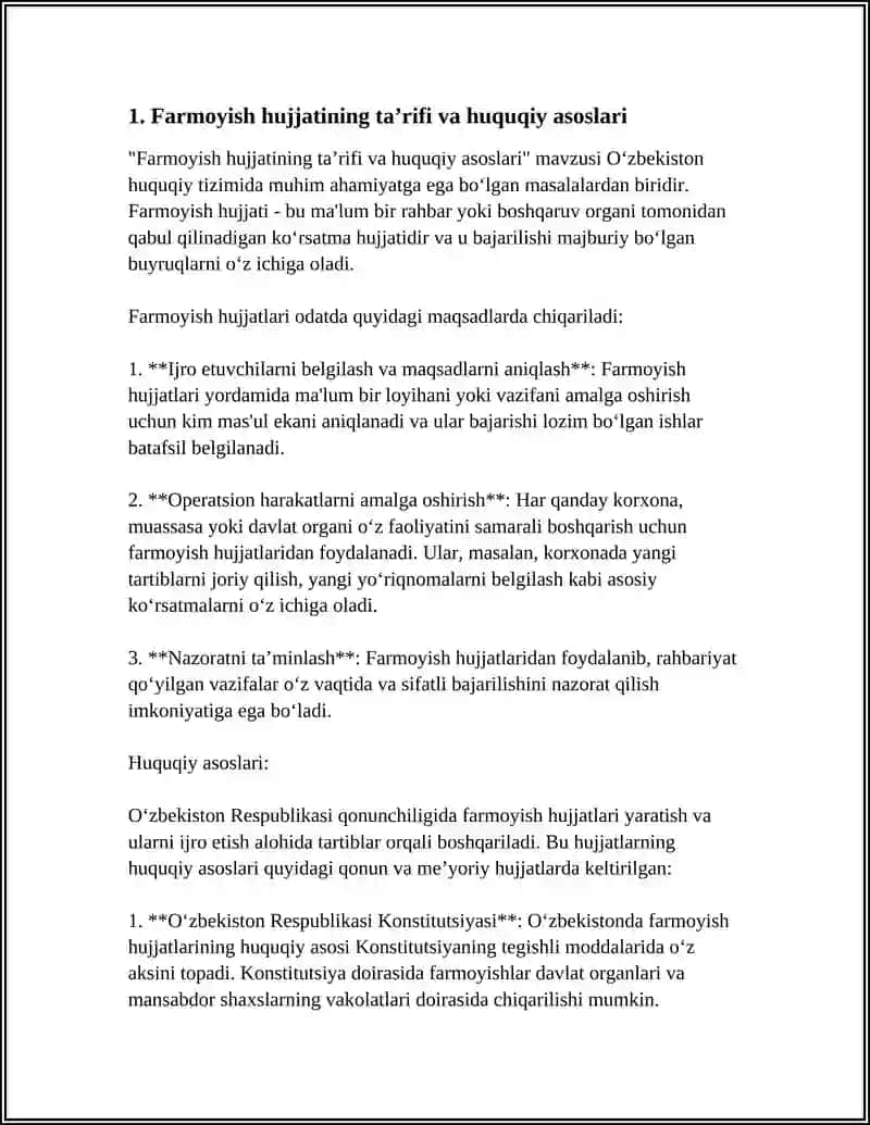 Farmoyish Hujjatlari va Ularning Turlari 3
