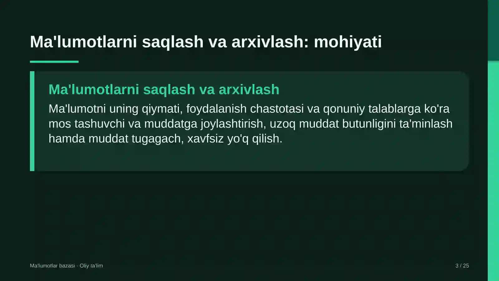 Ma'lumotlar bazasi · Oliy ta'lim 3