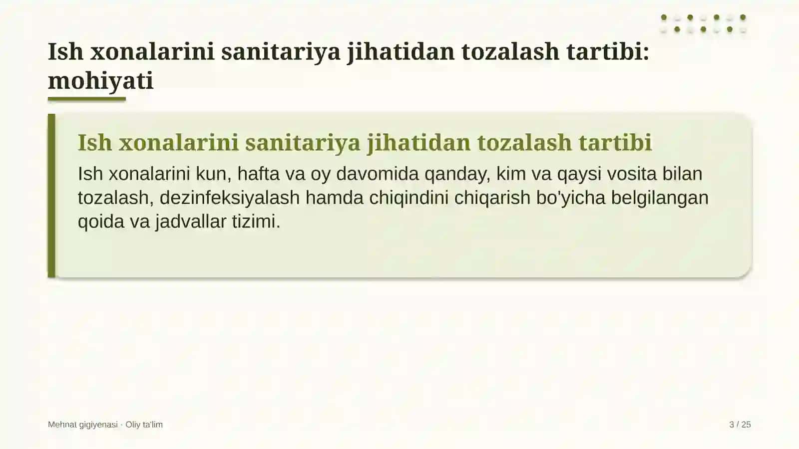 Mehnat gigiyenasi · Oliy ta'lim 3
