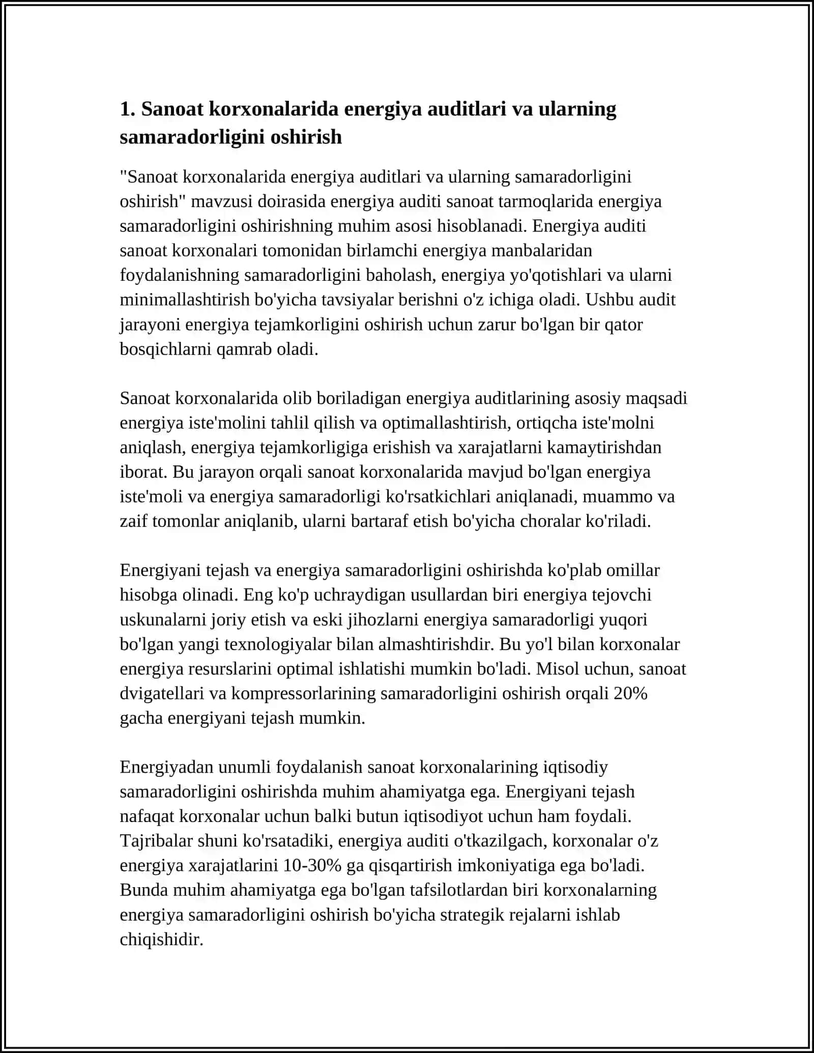 Sanoat korxonalarida energiya auditlari va ularning samaradorligini oshirish 3