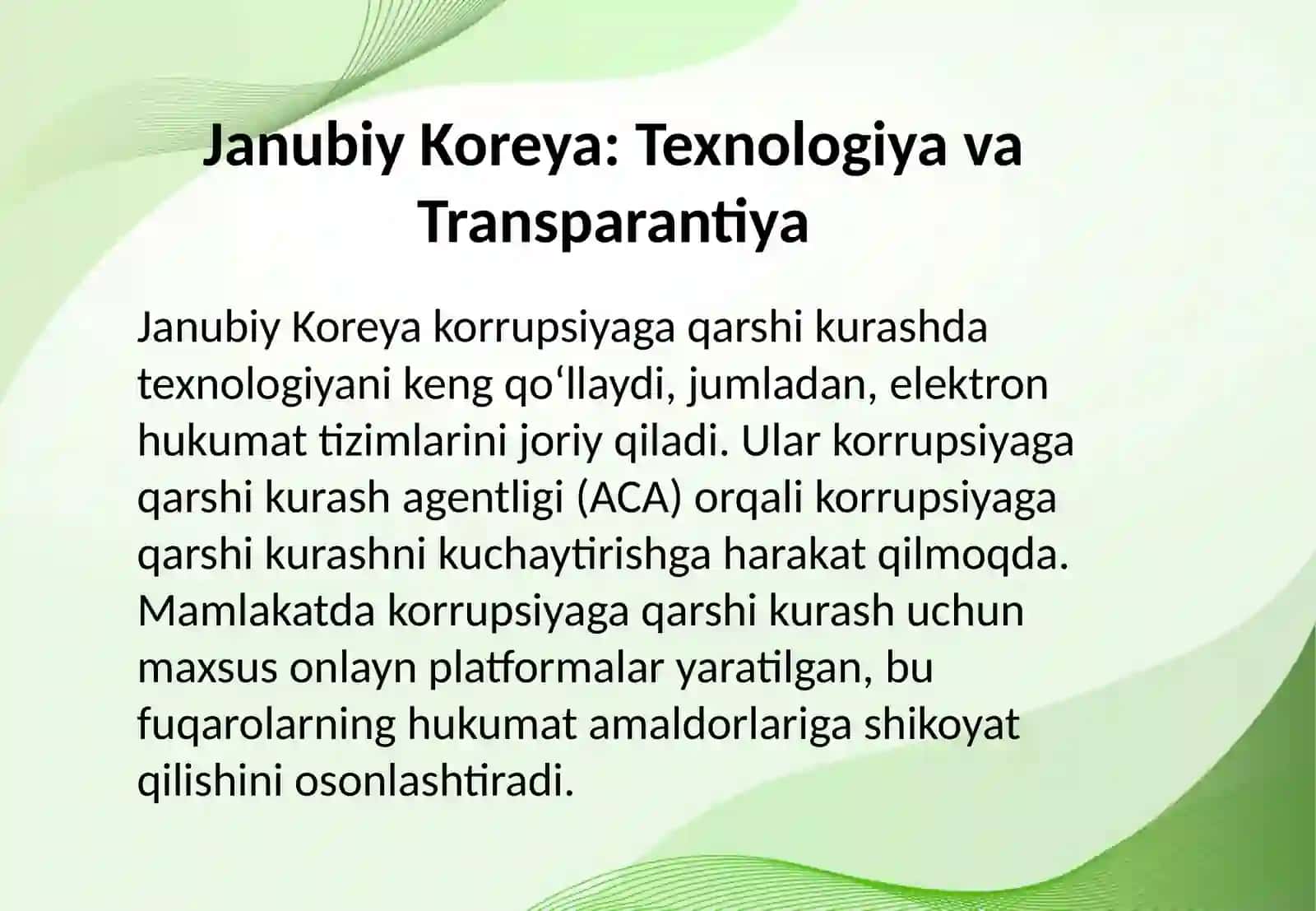 KORRUPSIYAGA QARASHI KURASH BO'YICHA JANUBIY KOREYA, YAPONIYA, XITOY, SINGAPUR VA QOZOG'ISTON TAJRIBASI 3