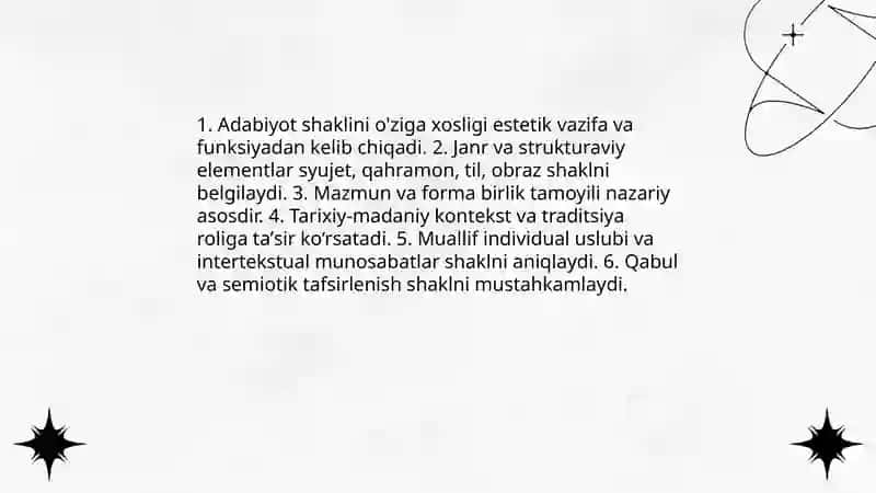 Adabiyot shaklini o'ziga xosligi 3