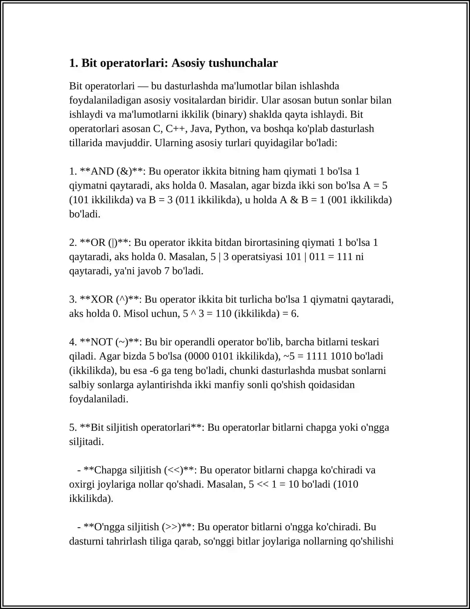 BIT OPERATORLARI BILAN ISHLASH 3