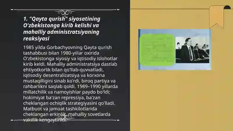 Qayta qurish yillarida O'zbekistondagi ijtimoiy-siyosiy vaziyat 3
