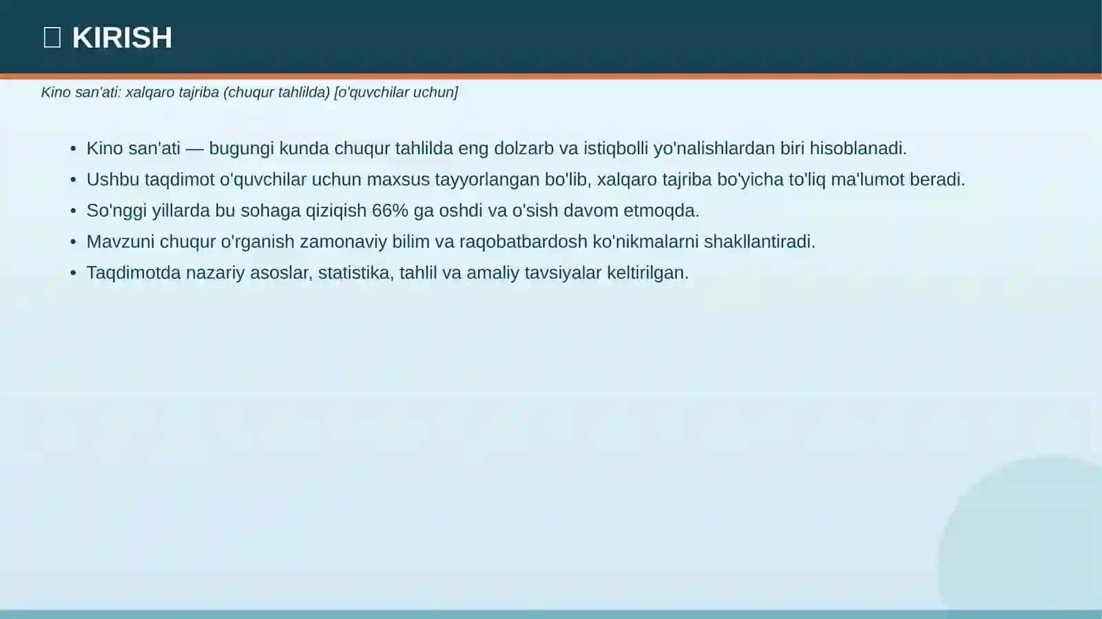 KINO SAN'ATI Xalqaro tajriba — chuqur tahlilda 3