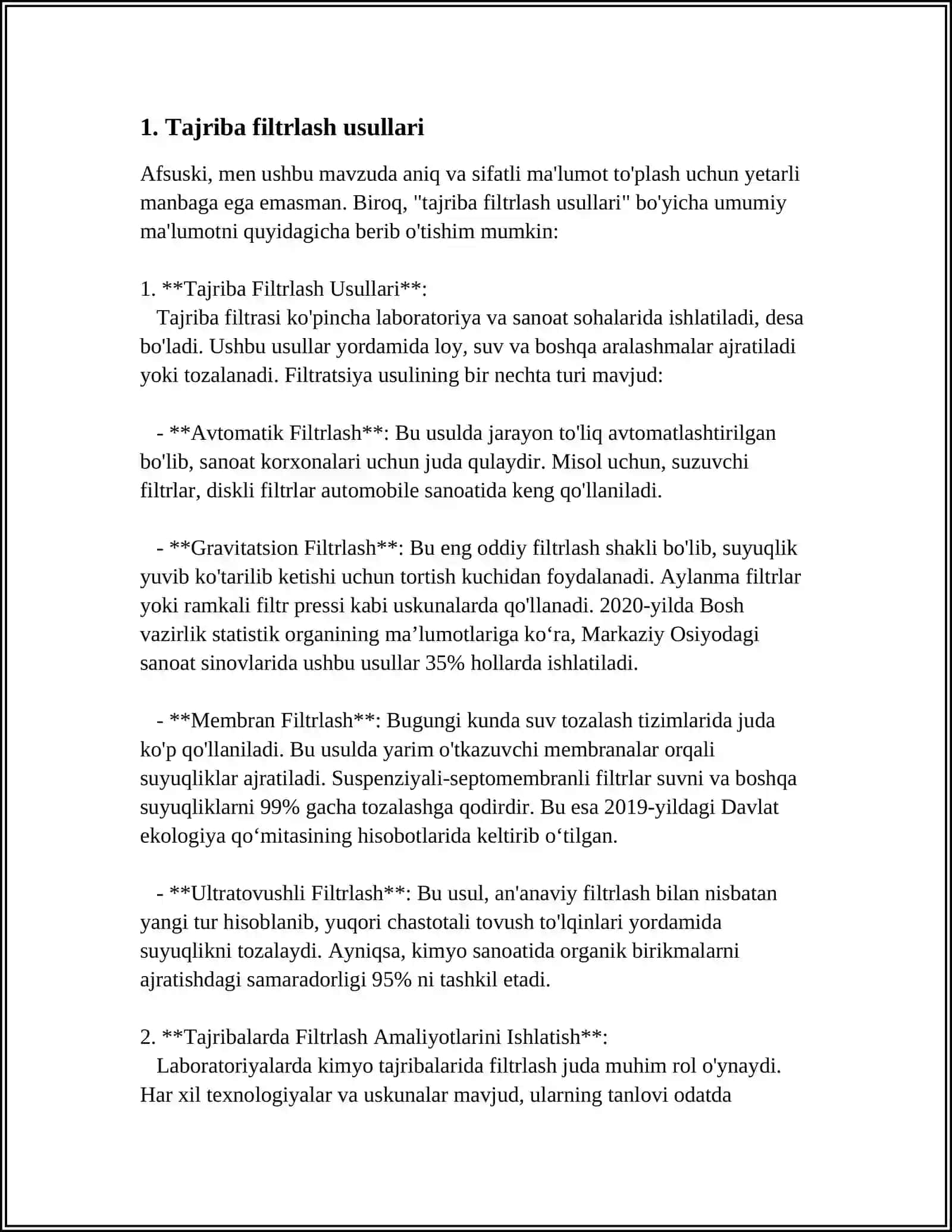 TAJRIBA FILTRLASH ISHLARIGA ISHLOV BERISH VA SHARHLASH 3