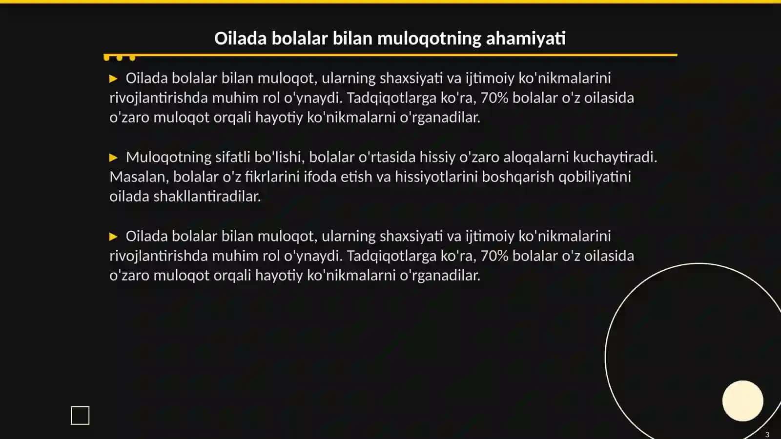 Oilada bolalar bilan muloqotni yoʻlga qoʻyishning pedagogik -psixologik shart -sharoitlari 3