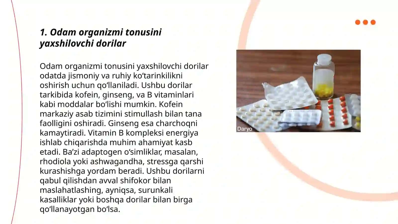 Odam organizmi tonusini kuchaytiruvchi dori vositalari 3