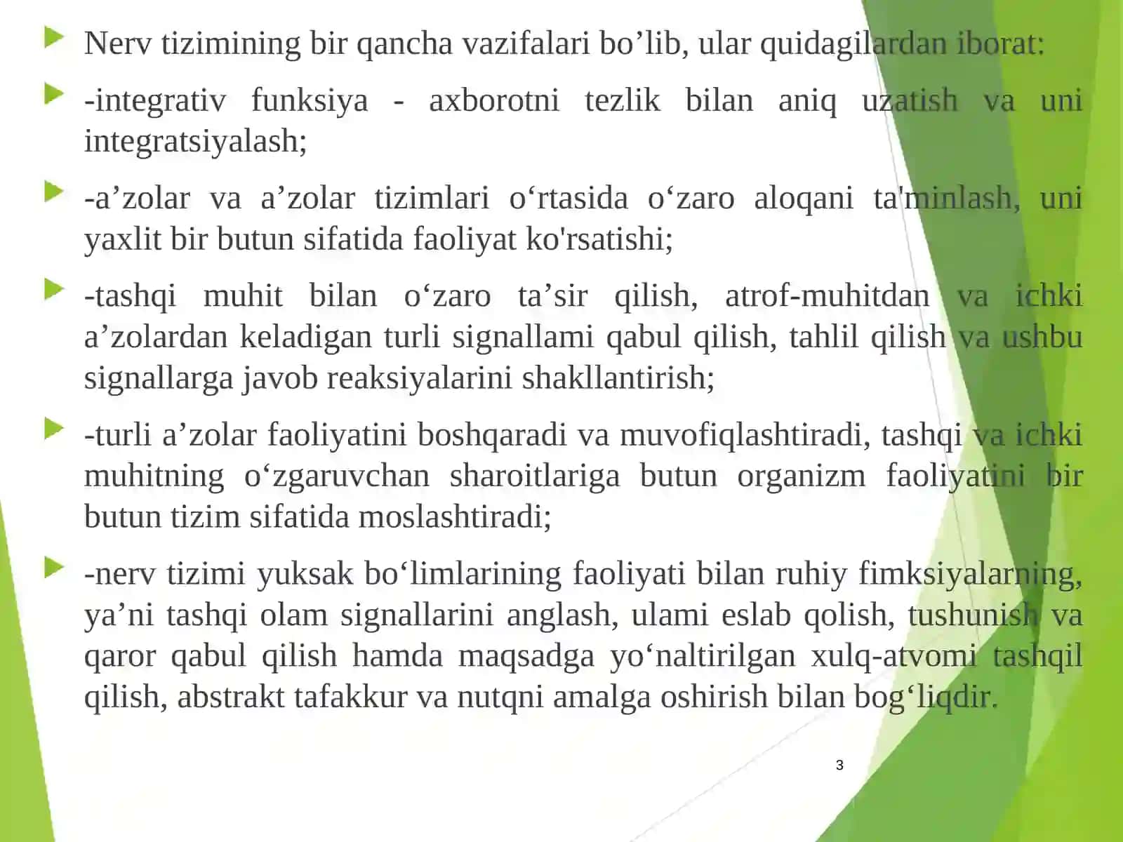 MA’RUZA. Markaziy nerv tizimining umumiy fiziologiyasi 3
