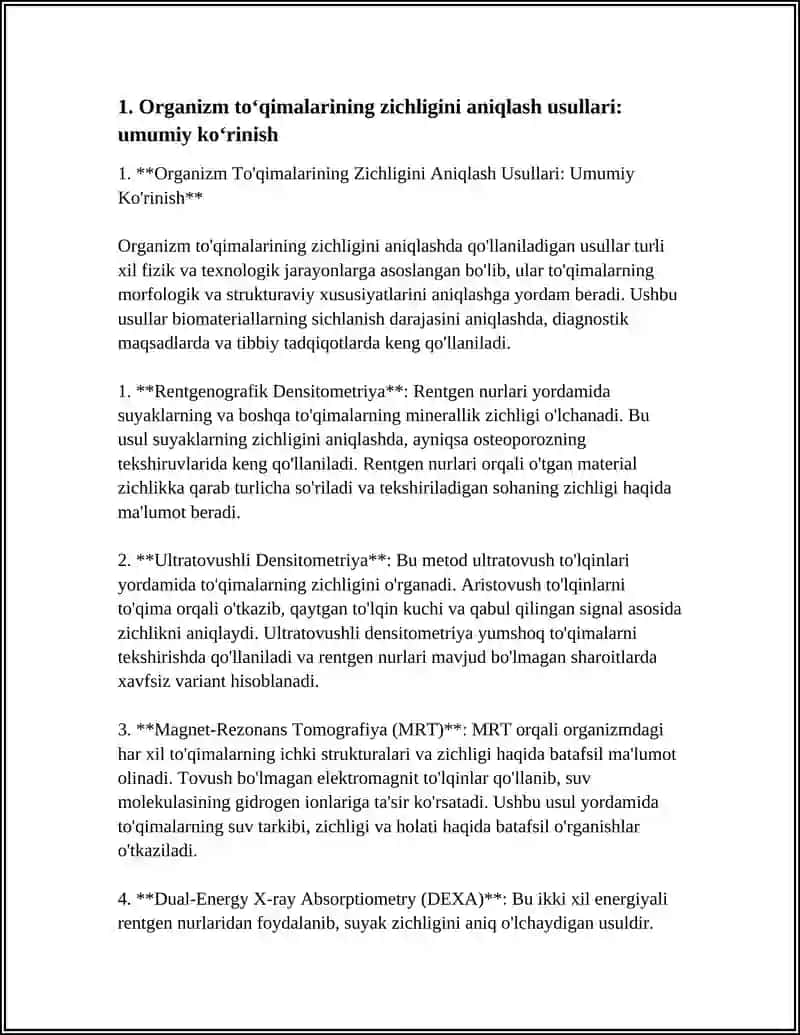 Organizm To'qimalarining Zichligini Aniqlash Usullari: Umumiy Ko'rinish 3