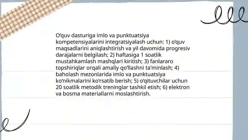 O‘quv dasturiga imlo va punktuatsiya kompetensiyalarini integratsiyalash 3