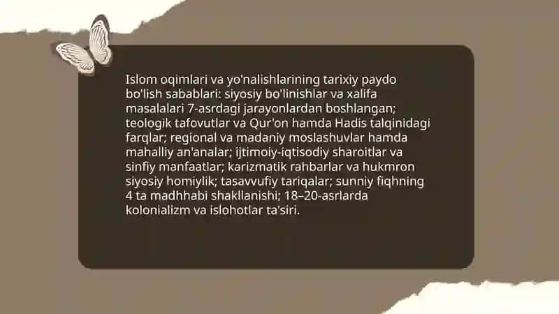 Islom oqimlari va yo'nalishlarining paydo bo'lishi sabablari 3