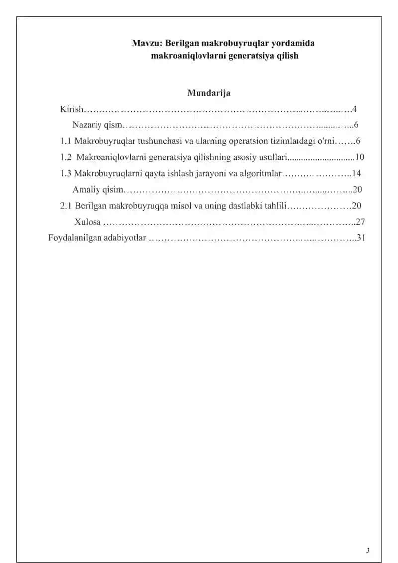 Berilgan makrobuyruqlar yordamida makroaniqlovlarni generatsiya qilish 3