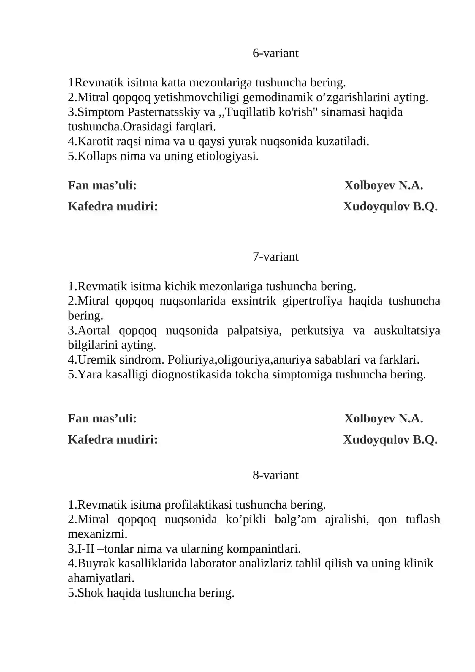 Ichki kasalliklari propedevtikasi fanidan oraliq nazorat savollari 3