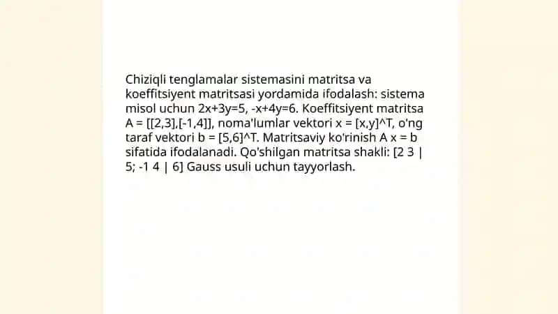 Chiziqli tenglamalar sistemasini Gauss usuli bilan yechish 3