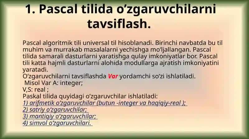 PASCAL TILIDA DASTURLASH ASOSLARI 3