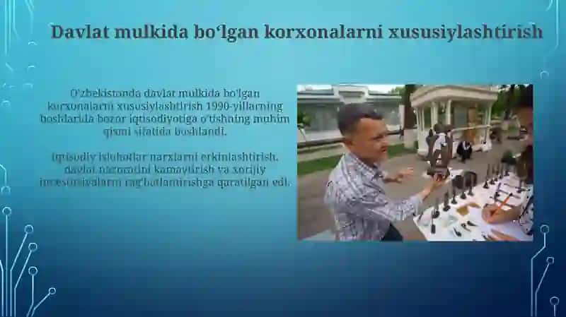Oʻzbekistonda iqtisodiy islohotlarning amalga oshirilishi,bozor munosabatlarining shakllanishi 3