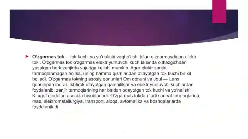 O’zgarmastok va tok kuchi 3