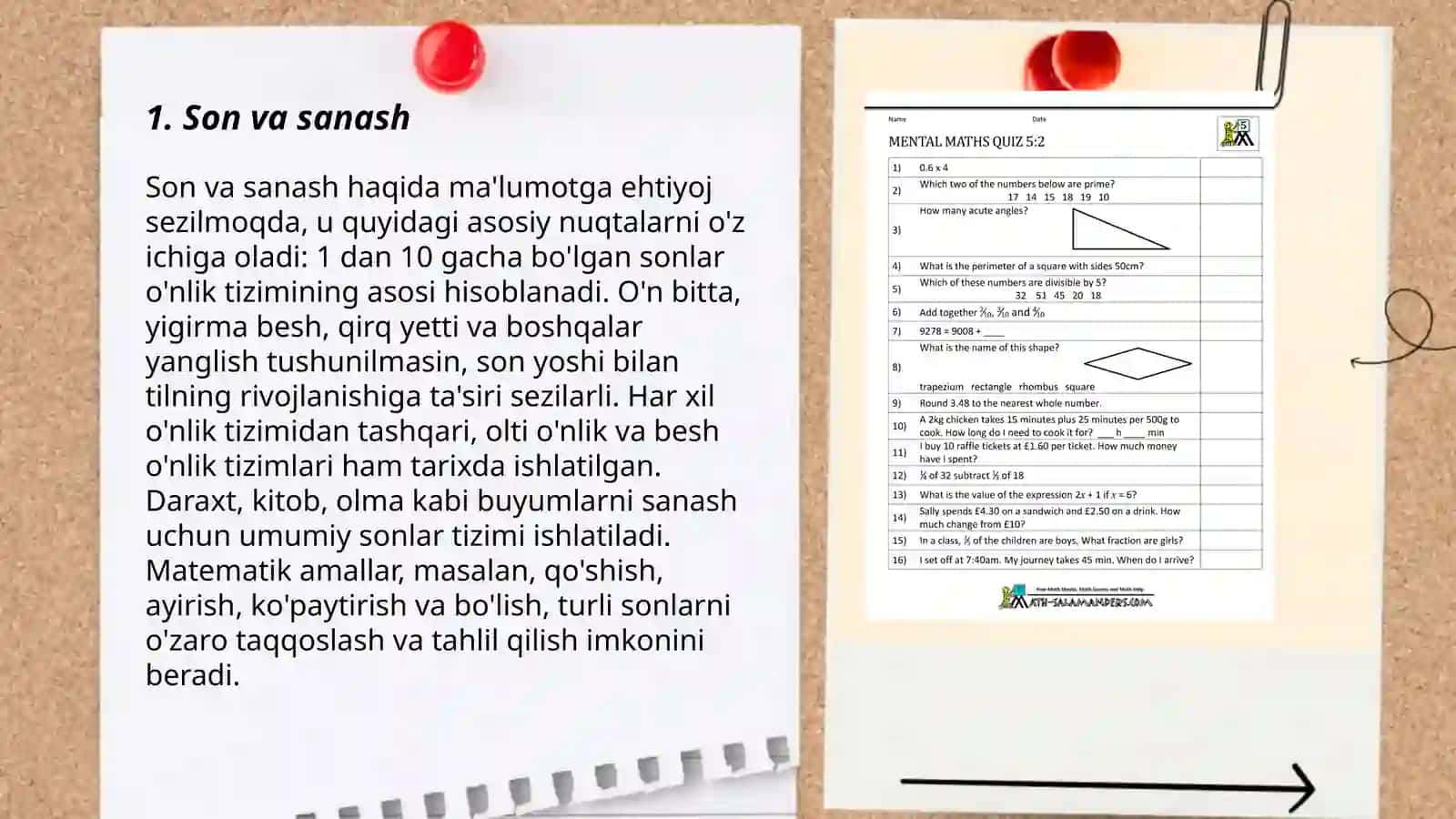 1-sinf matematika darslarida 3