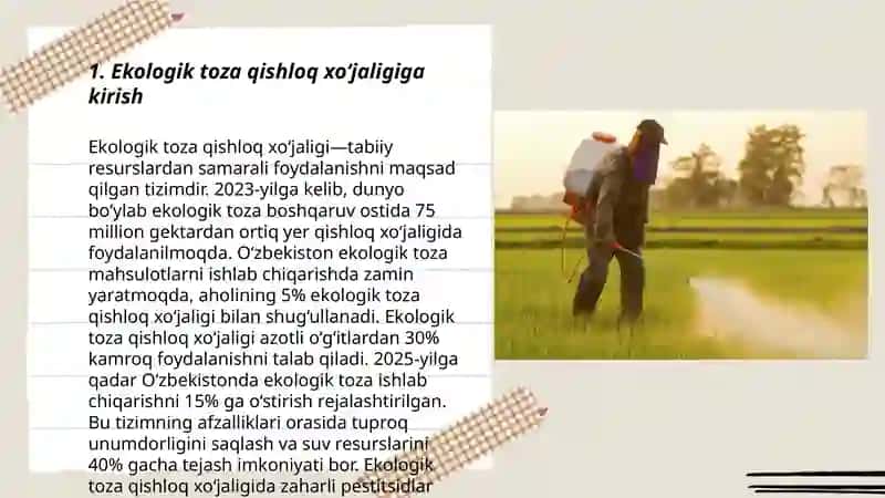 Ekologik toza qishloq xo‘jaligi mahsulotlarini yetishtirish 3