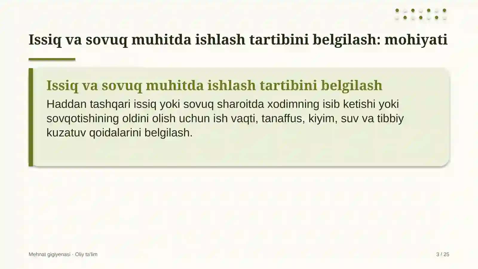 nonvoyxonalarda issiq va sovuq muhitda ishlash tartibini belgilash 8305 3
