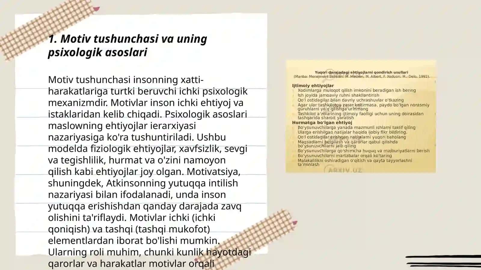 Xorij psixologiyasida motiv va motivatsiya muammosi 3