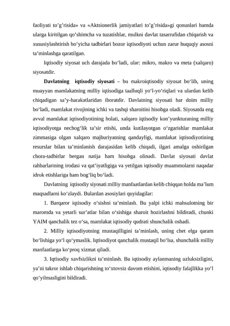 IQTISODIYOT, BOZOR VA IQTISODIY SIYOSAT 3