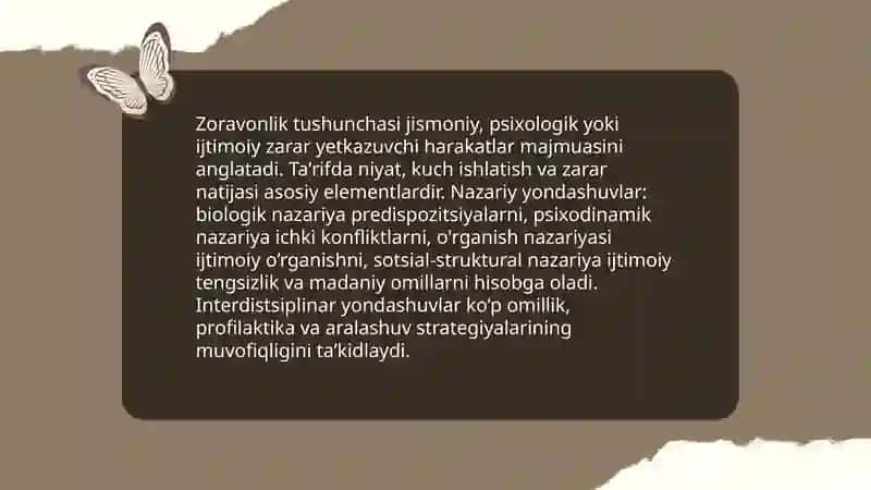 Zoravonlik tushunchasi pisixalagik tabiati turlari 3