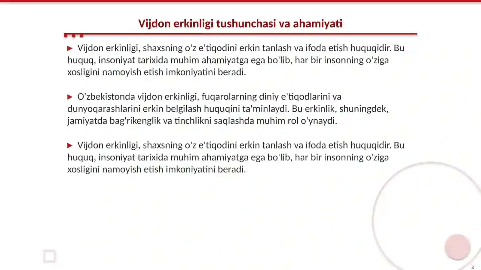 Mustaqil O'zbekistonda Vijdon erkinligining konstitutsion kafolatlanish 3