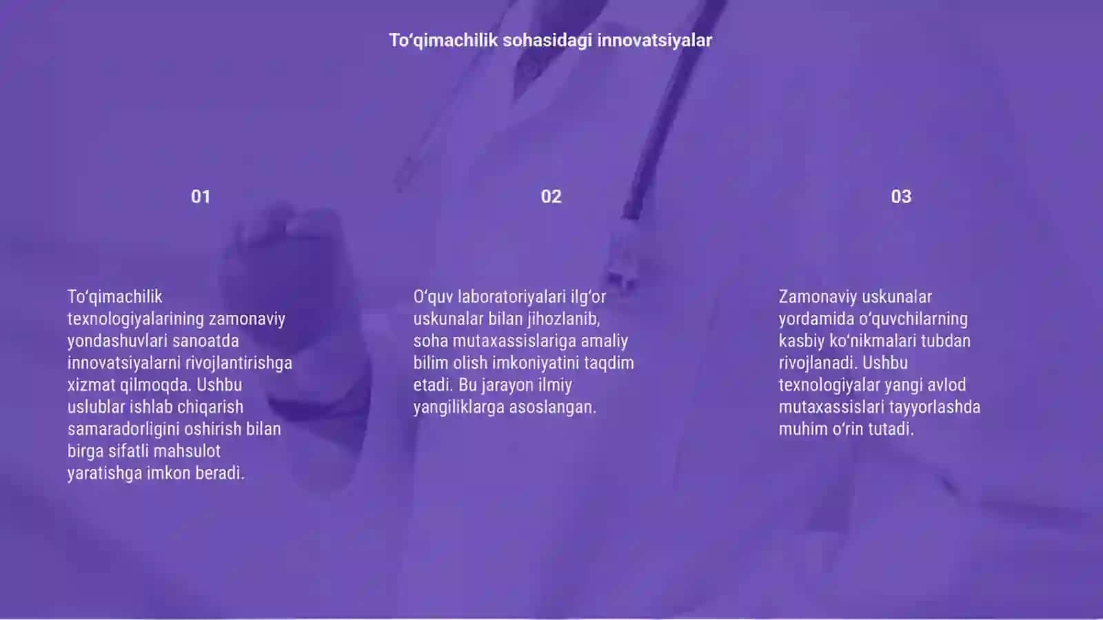 Toʻqimachilik sohasidagi ilgʻor texnologiyalar va oʻquv laboratoriyasiga oʻrnatilgan uskunalar bilan tanishish 3