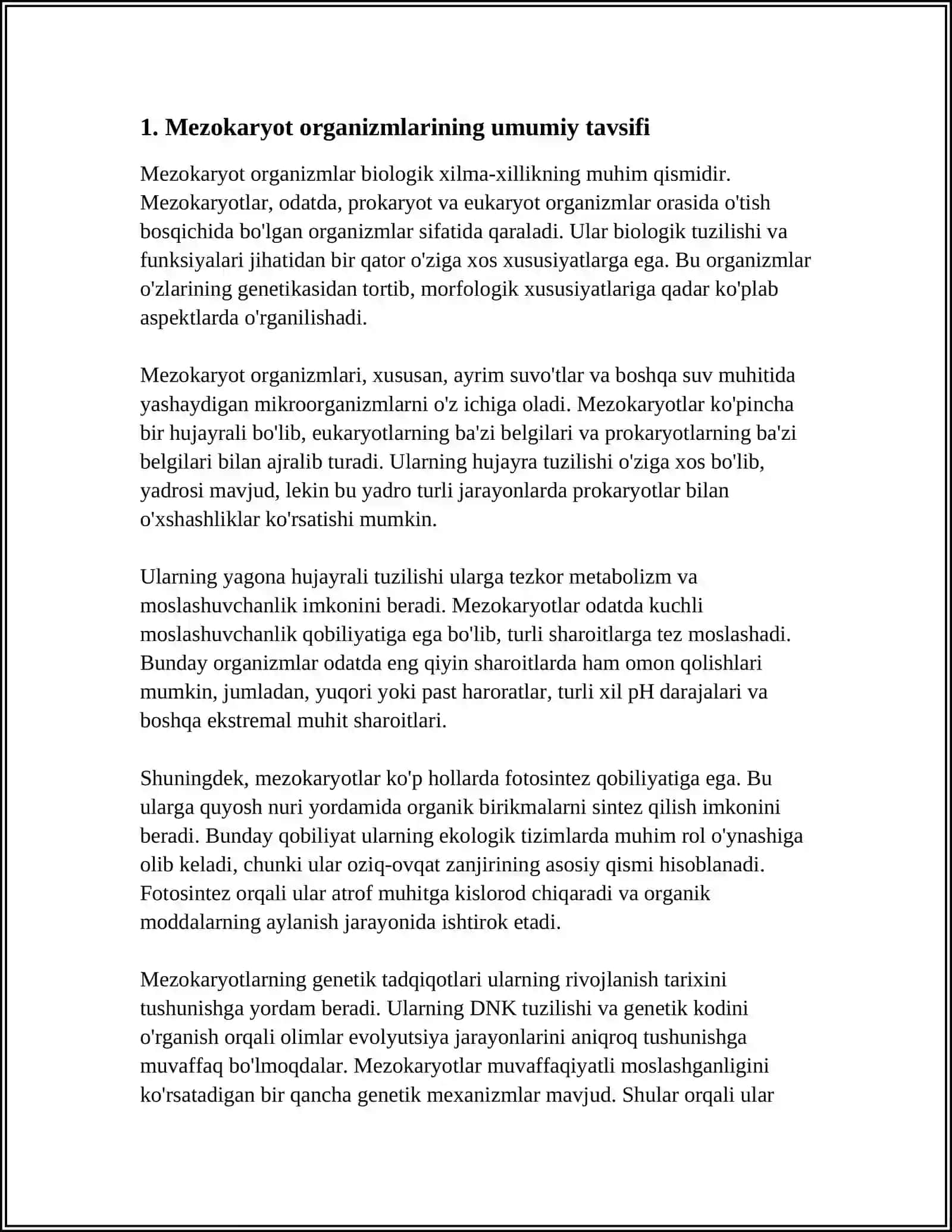 MEZOKARIOT ORGANIZMLAR TAVSIFI, TUZILISHI VA AHAMIYATI 3