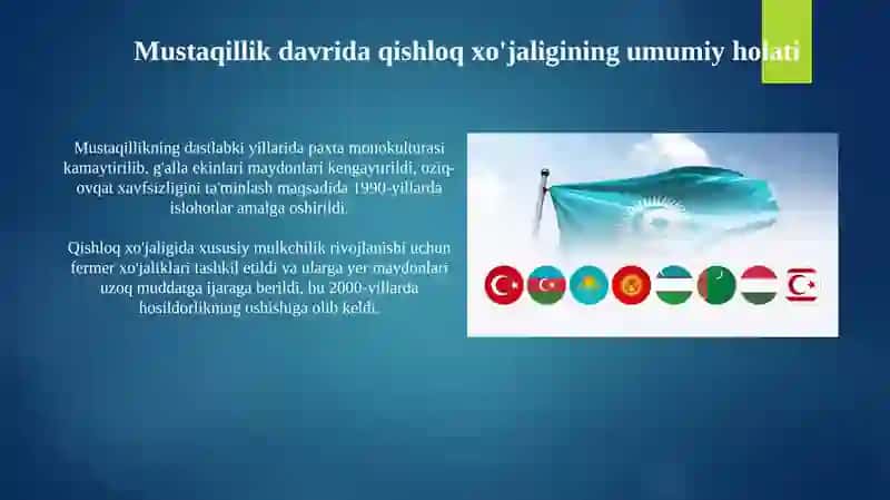 Mustaqillik yillarida qishloq xoʼjaligidagi oʼzgarishlar (Oʼzbekiston uchun) 3