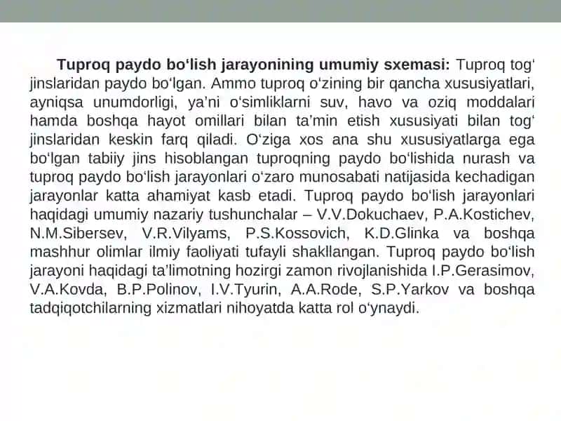 Tuproq paydo bo‘lish jarayonining umumiy sxemasi va tuproq profilining shakllanishi 3