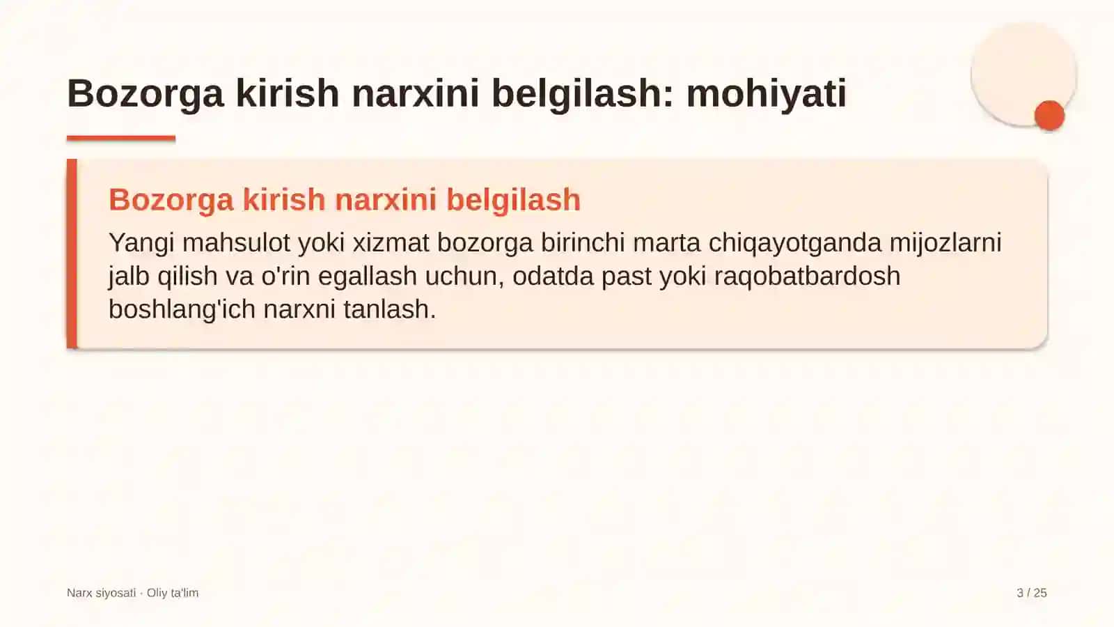 Bozorga kirish narxini belgilash: mohiyati 3