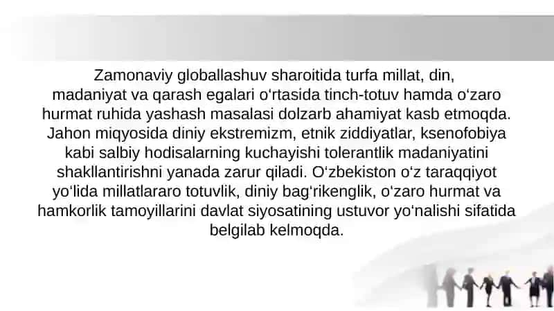 O'zbekistonda tolerantlik va millatlararo totuvlikni ta‘minlashning tarixiy ildizlari va demokratik prinsiplari 3