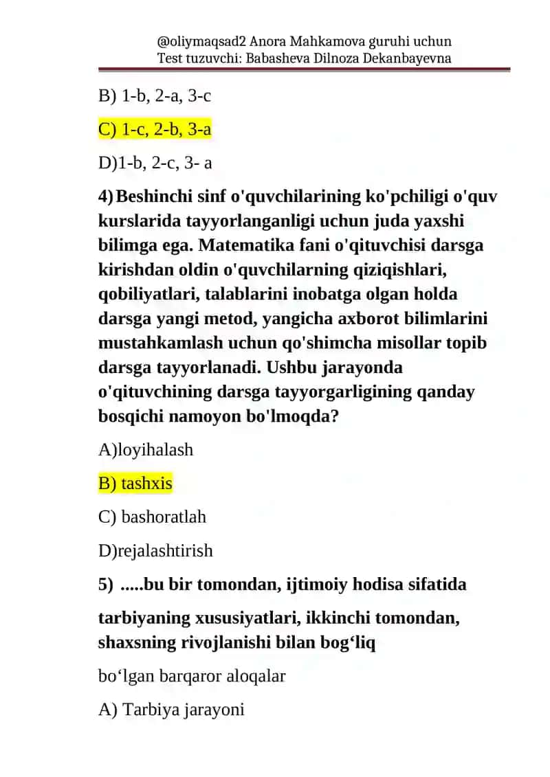 Test tuzuvchi Anora Mahkamova guruhi uchun 3