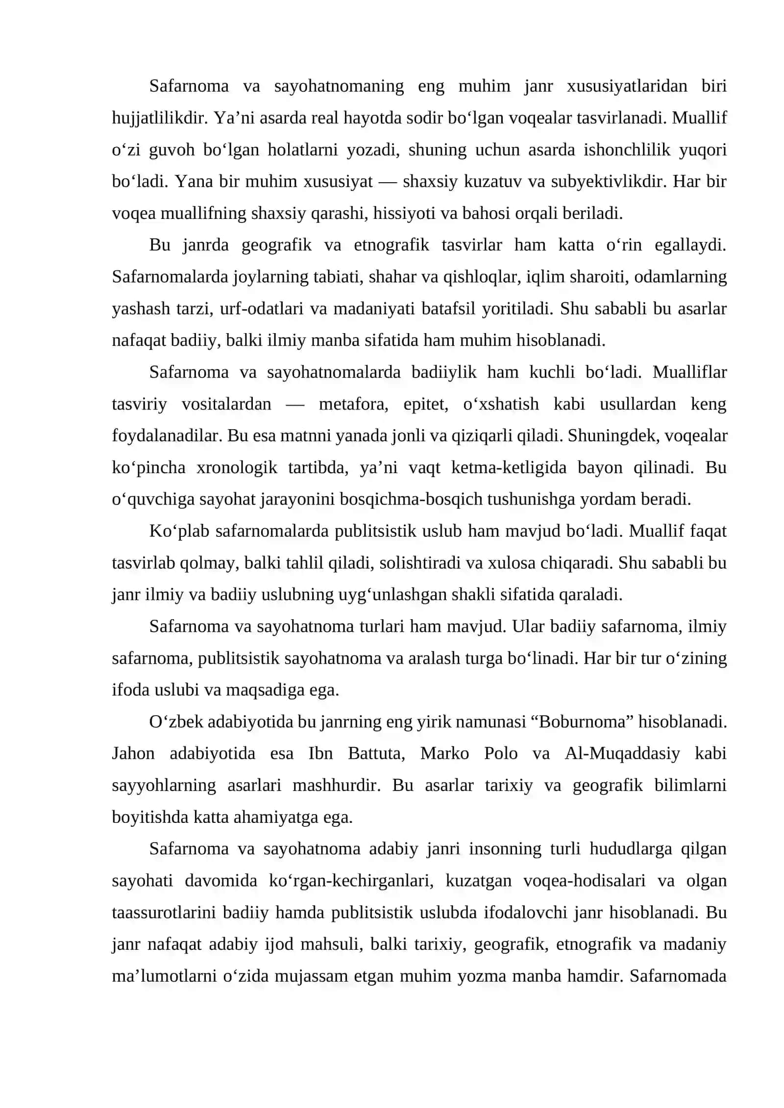 SAFARNOMA VA SAYOHATNOMALARNING JANR XUSUSIYATLARI 3