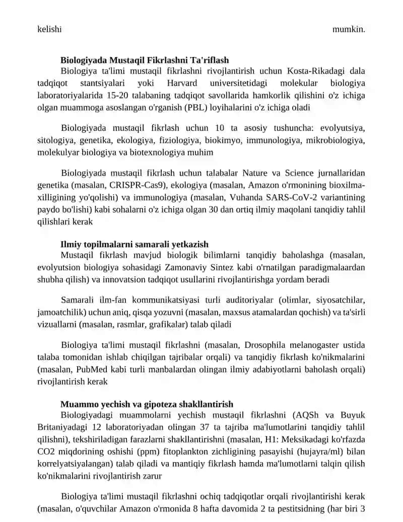 Biologiyani õqitishda talabalarning mustaqil fikirlashining mazmuni 3