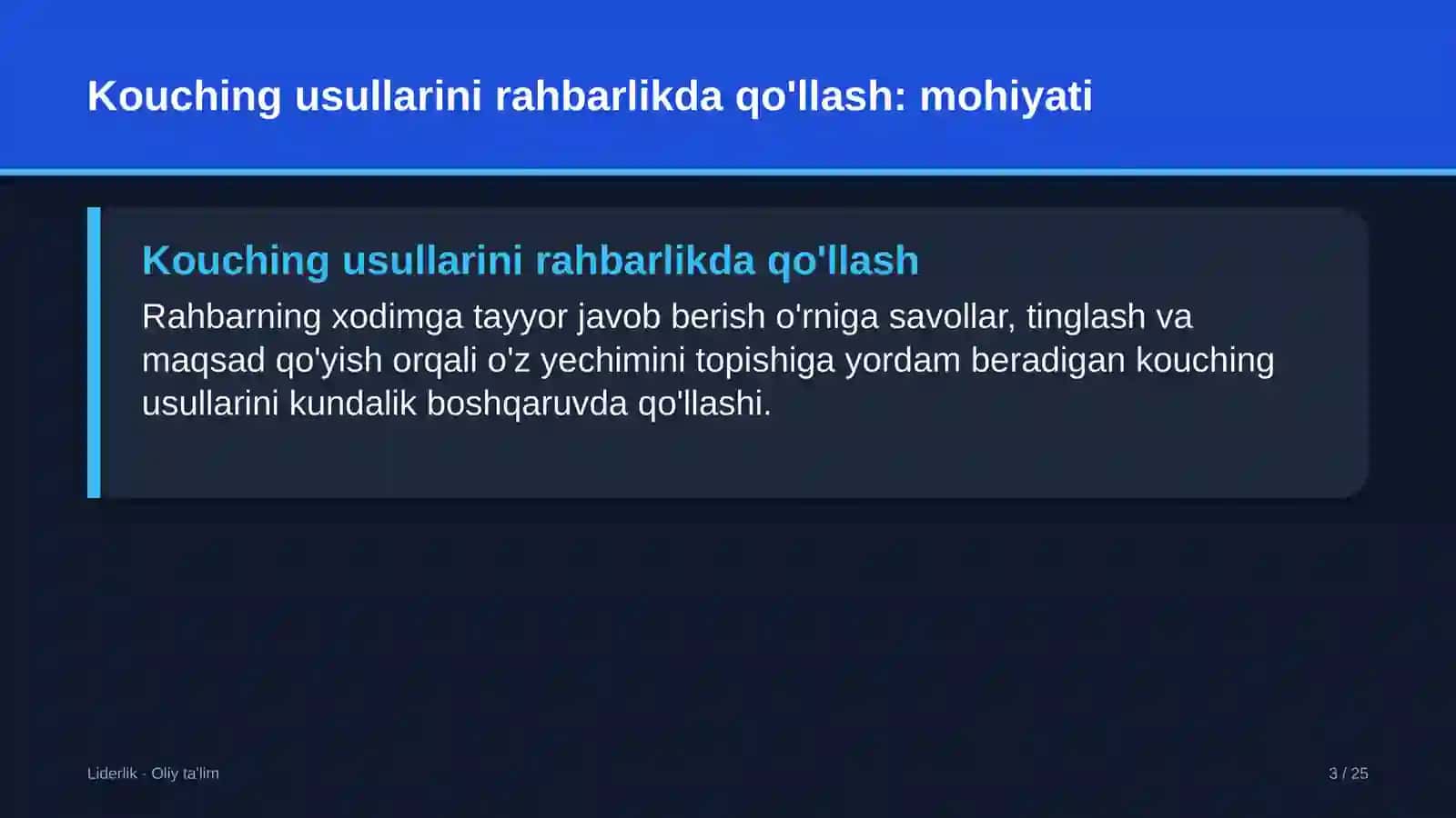 Yoqilg'i quyish shoxobchalarida kouching usullarini rahbarlik amaliyotida qo'llash 3