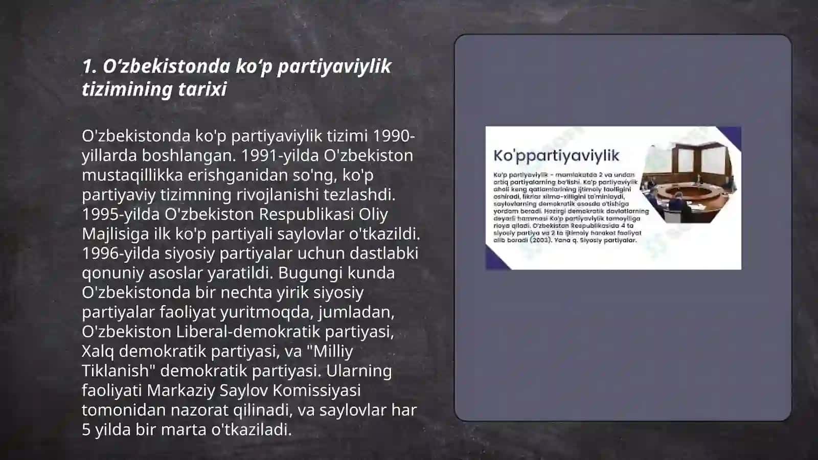 Oʻzbekistonda koʻp partiyaviylik tizimining qaror topishi va unin tasnifi 3