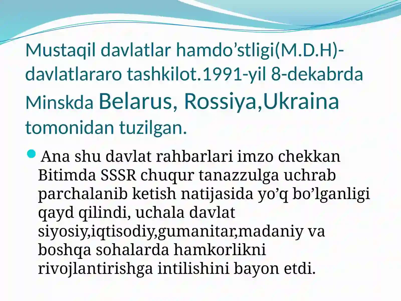 “O’zbekistoning M.D.H va Markaziy Osiyo davlatlari bilan hamkorligi’’ 3