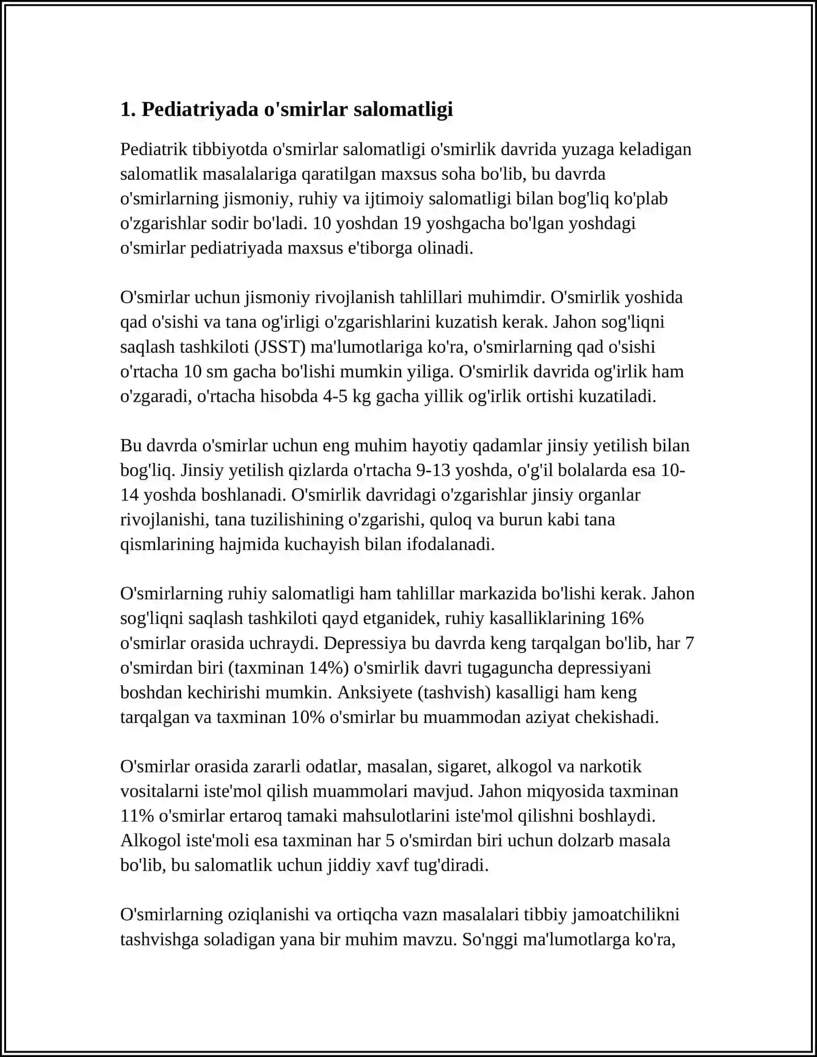 Pediatrik tibbiyotda o'smirlar salomatligi 3