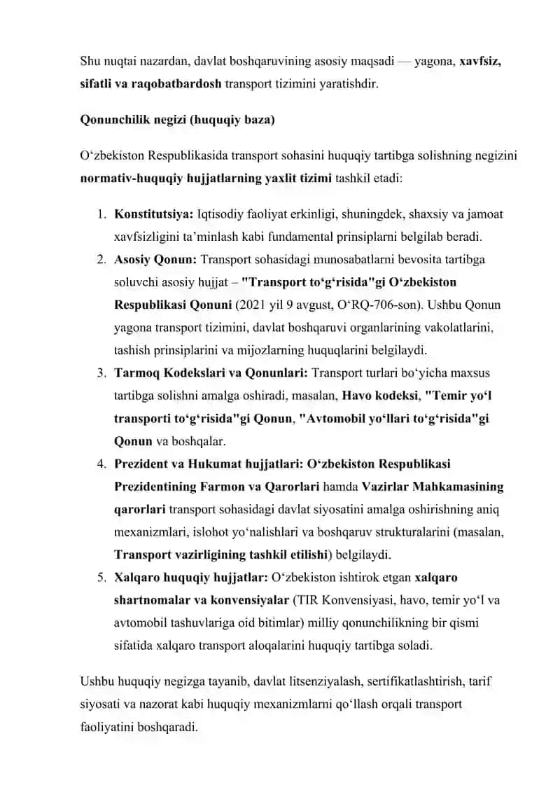 TRANSPORT TIZIMI DAVLAT TOMONIDAN BOSHQARISHNING  HUQUQIY MEXANIZIMLARI 3