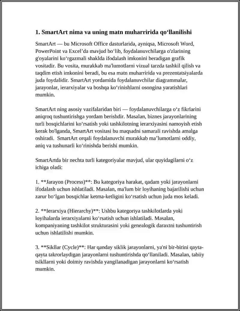 MATN MUHARRIRI YORDAMIDA GRAFIK OBʼEKTLAR BILAN ISHLASH.SMART ART OBʼEKTI 3